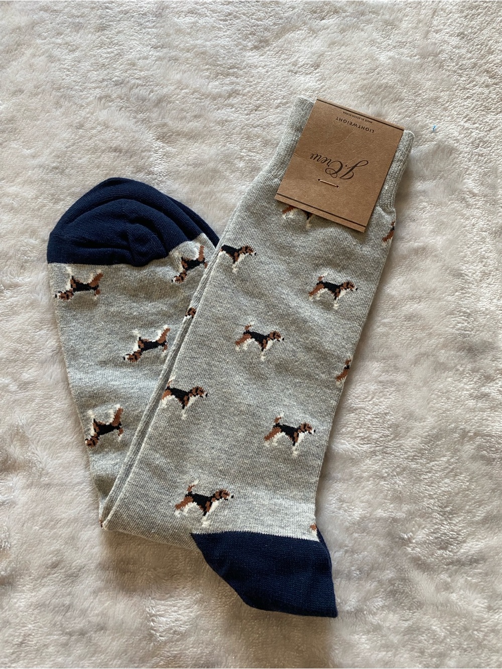 J.Crew Beagle Dog Critter Socks Grey Navy One Size NWT